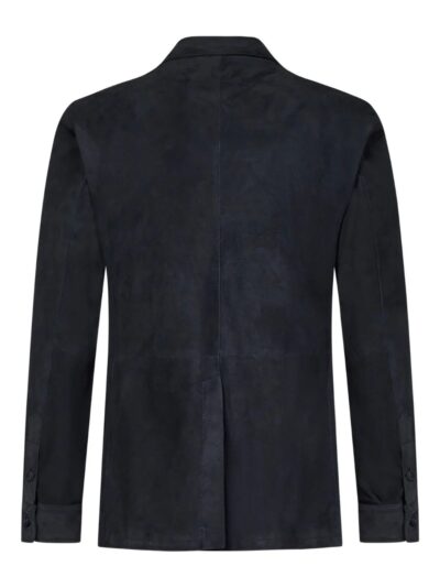 Tobacco Blue Suede Double-Breasted Blazer