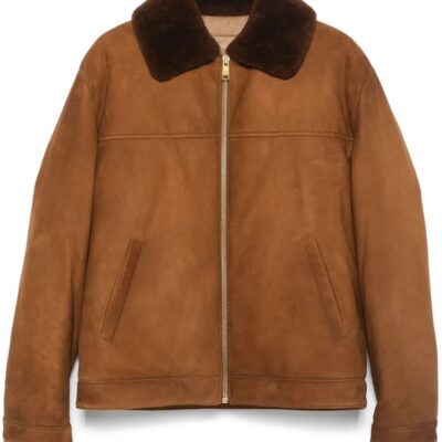 Tobacco Brown Lambskin Suede Jacket with Shearling Collar