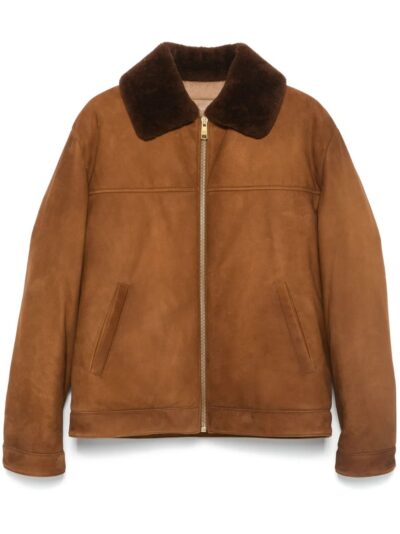 Tobacco Brown Lambskin Suede Jacket with Shearling Collar