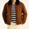 Tobacco Brown Lambskin Suede Jacket with Shearling Collar