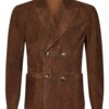 Tobacco Brown Suede Double-Breasted Blazer