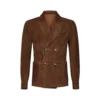 Tobacco Brown Suede Double-Breasted Blazer