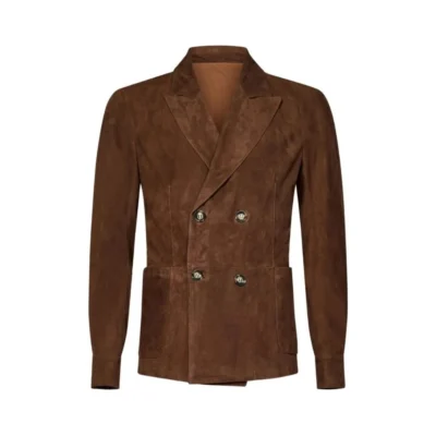 Tobacco Brown Suede Double-Breasted Blazer