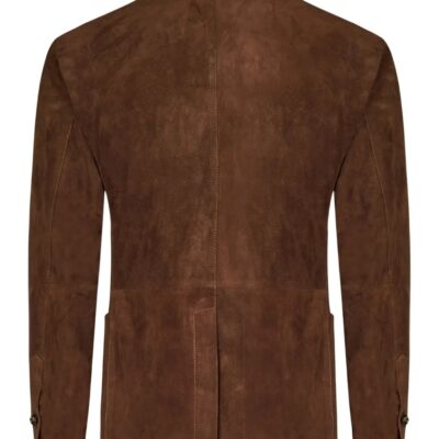 Tobacco Brown Suede Double-Breasted Blazer
