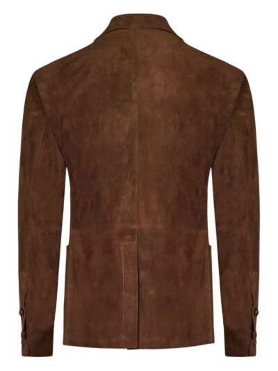 Tobacco Brown Suede Double-Breasted Blazer