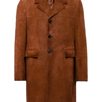 Unisex Tobacco Brown Single-Breasted Suede Coat