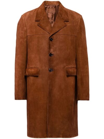Unisex Tobacco Brown Single-Breasted Suede Coat