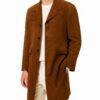 Unisex Tobacco Brown Single-Breasted Suede Coat