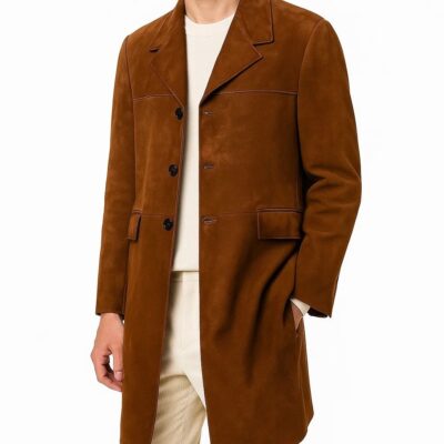 Unisex Tobacco Brown Single-Breasted Suede Coat