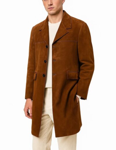 Unisex Tobacco Brown Single-Breasted Suede Coat