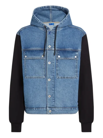 Urban Hooded Blue And Black Denim Jacket