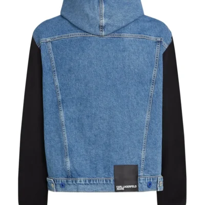 Urban Hooded Blue And Black Denim Jacket
