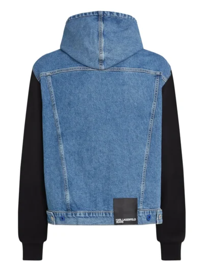 Urban Hooded Blue And Black Denim Jacket