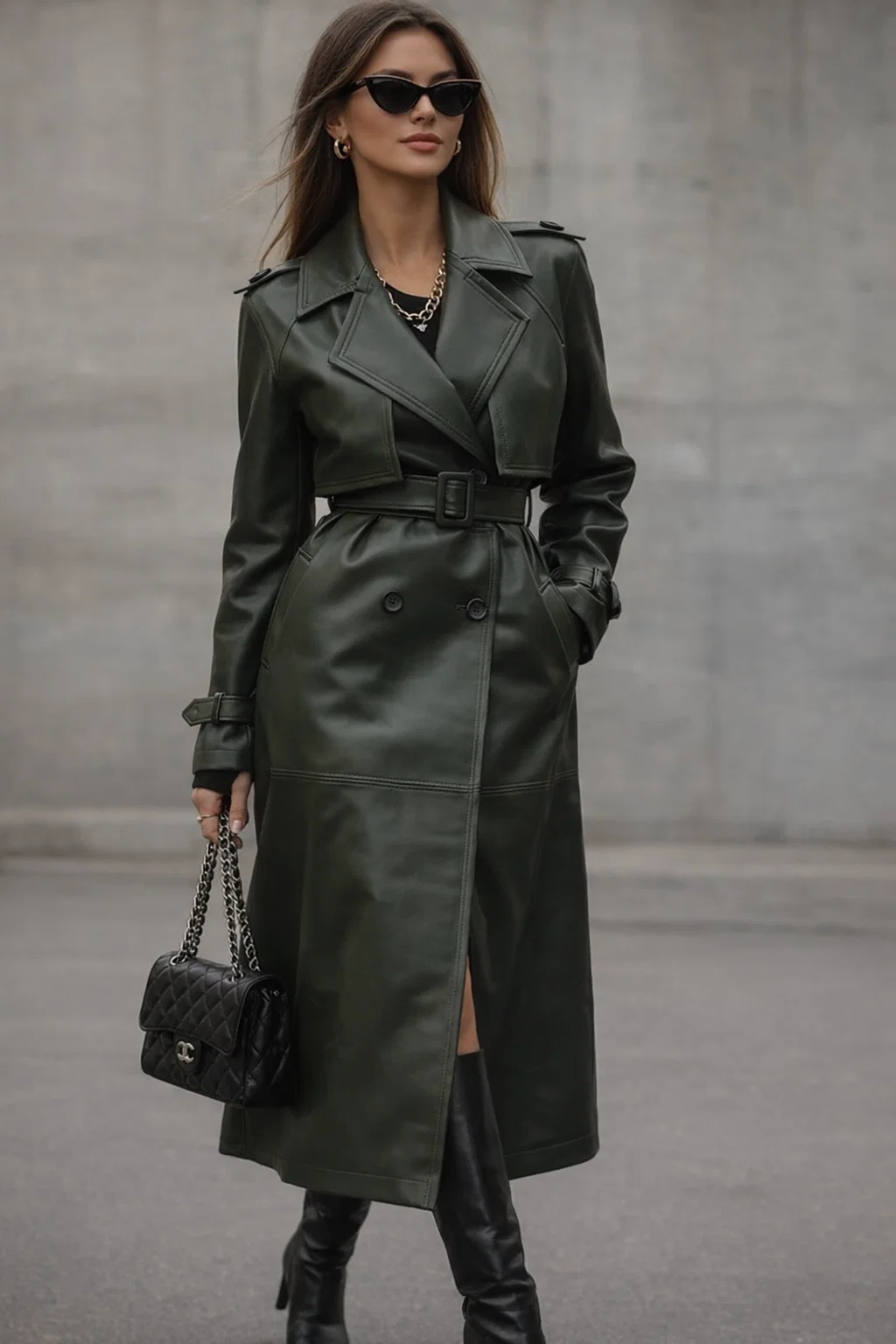Women Green Trench Coat
