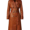 Women’s Authentic Brown Leather Long Trench Coat