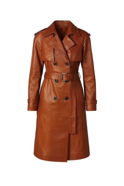Women’s Authentic Brown Leather Long Trench Coat