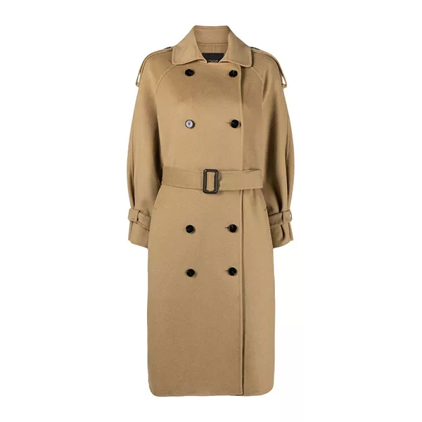 Women’s Classic Beige Double-Breasted Wool Trench Coat