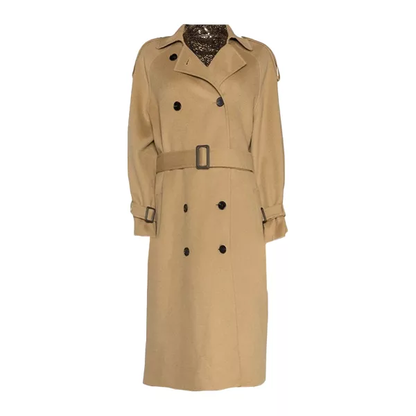 Women’s Classic Beige Double-Breasted Wool Trench Coat