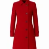 Women’s Elegant Red Single-Breasted Wool Coat