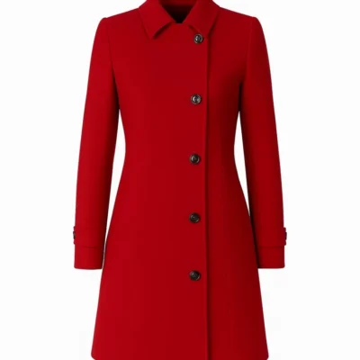 Women’s Elegant Red Single-Breasted Wool Coat