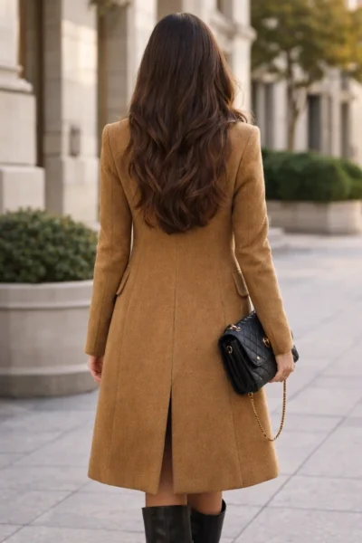 Women’s Fall Winter Wool Double-Breasted Midi Peacoat