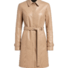 Women’s Premium Beige Leather Trench Coat