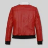 Women’s Red Shirt Collar Leather Jacket