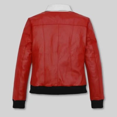 Women’s Red Shirt Collar Leather Jacket