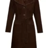 Women’s Rich Dark Brown Suede Leather Long Coat