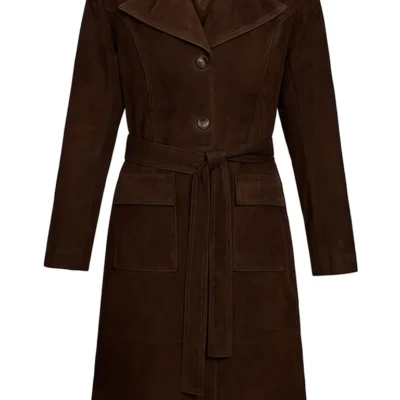 Women’s Rich Dark Brown Suede Leather Long Coat