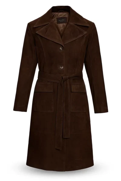 Women’s Rich Dark Brown Suede Leather Long Coat