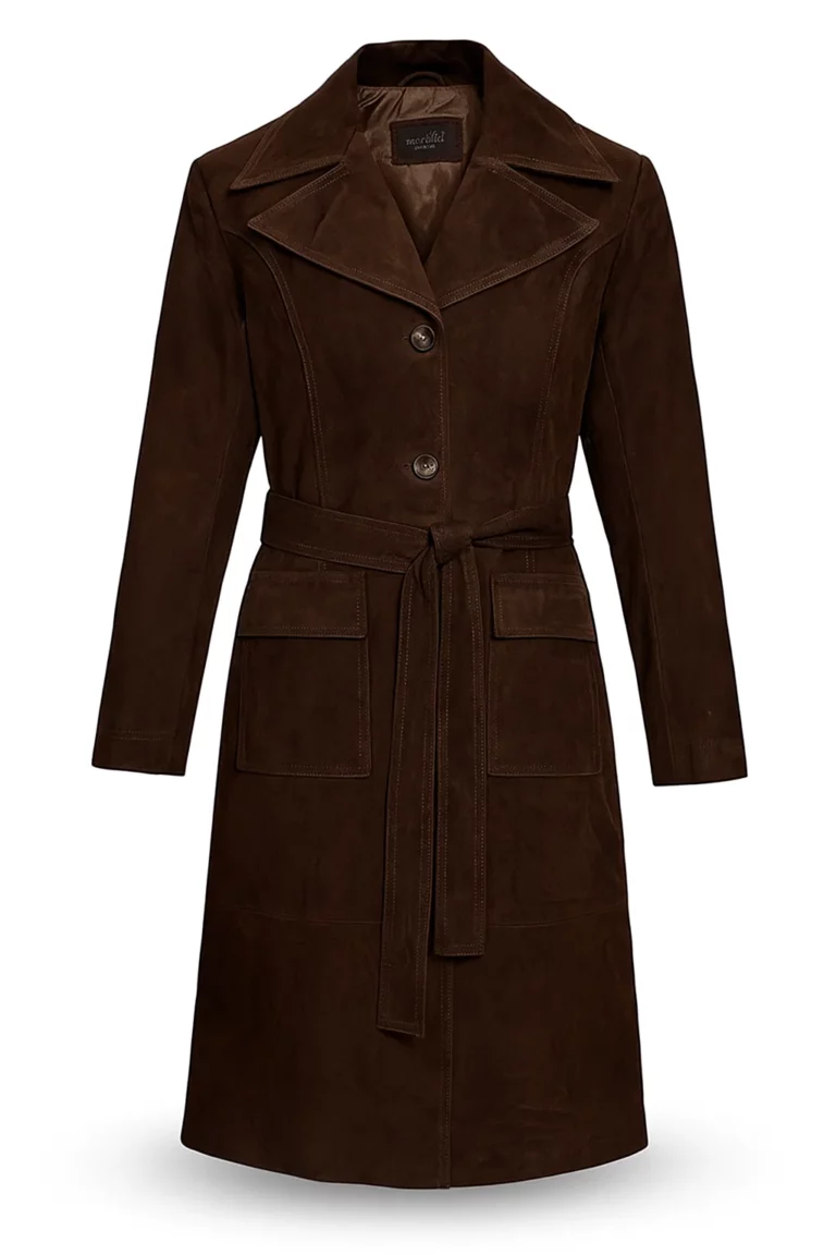 Women’s Rich Dark Brown Suede Leather Long Coat
