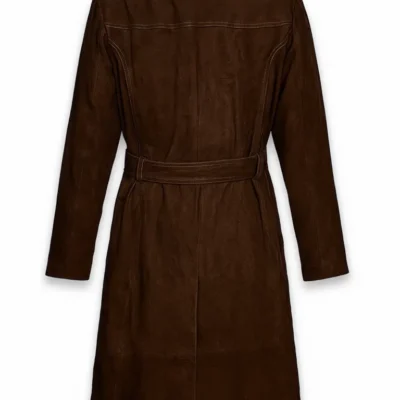 Women’s Rich Dark Brown Suede Leather Long Coat
