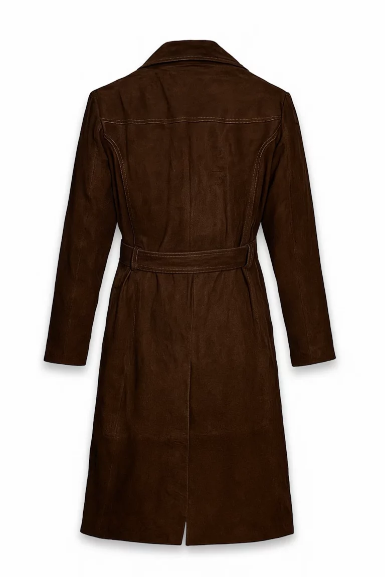 Women’s Rich Dark Brown Suede Leather Long Coat