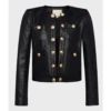 Women’s Sleek Collarless Black Leather Jacket