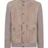 Women’s Taupe Suede Jacket with Knitted Sleeves