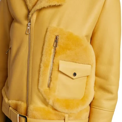 Women’s Vibrant Orange Shearling-Lined Leather Jacket