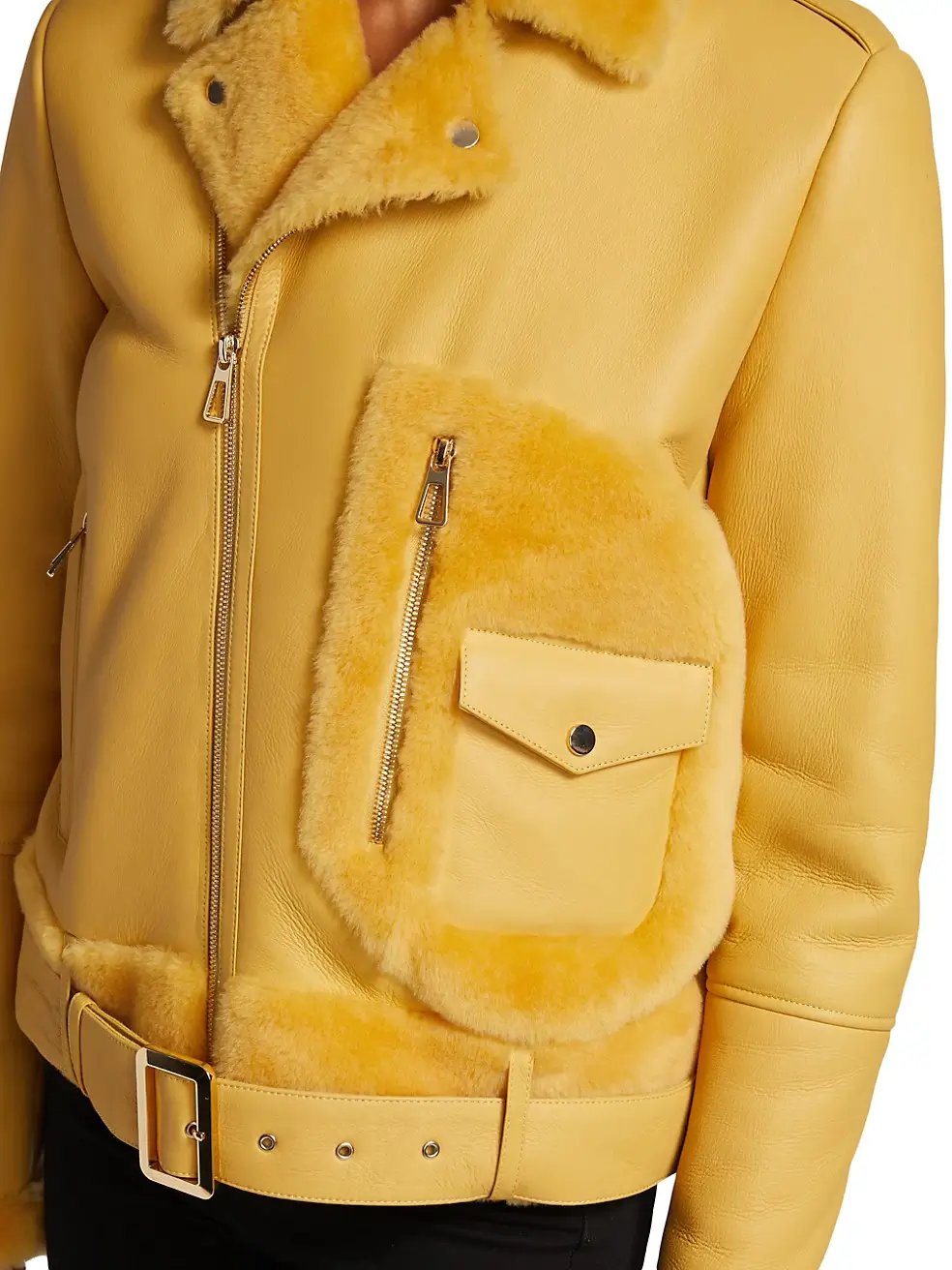 Women’s Vibrant Orange Shearling-Lined Leather Jacket