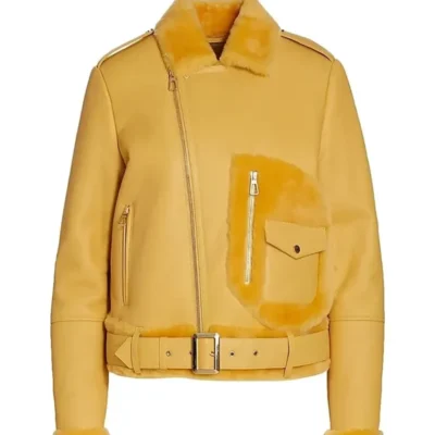 Women’s Vibrant Orange Shearling-Lined Leather Jacket