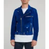 attitude-biker-blue-suede-jacket front