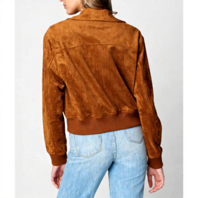 poker-face-natasha-lyonne-flight-suede-jacket side pose