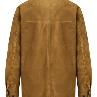 unisex Camel Contrast-Collar Suede Jacket