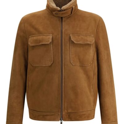 unisex black and Camel Suede Jacket for Men with Zip & Pockets