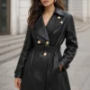 women double breasted long Trench Style Coat