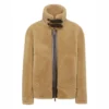 Beige Belted Collar Shearling Jacket