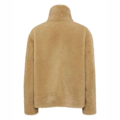Beige Belted Collar Shearling Jacket