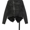 Black Distress Asymmetrical-Zip Jacket