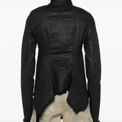 Black Distress Asymmetrical-Zip Jacket