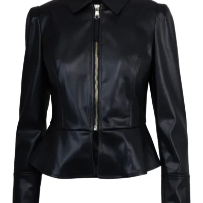 Black Peplum Zip-Front Jacket