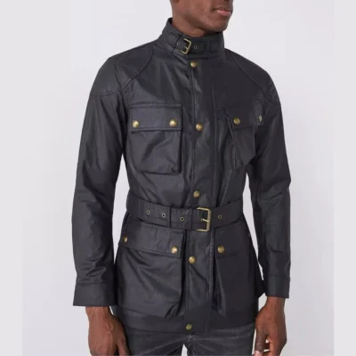 Black Trialmaster Wax Belted Field Jacket